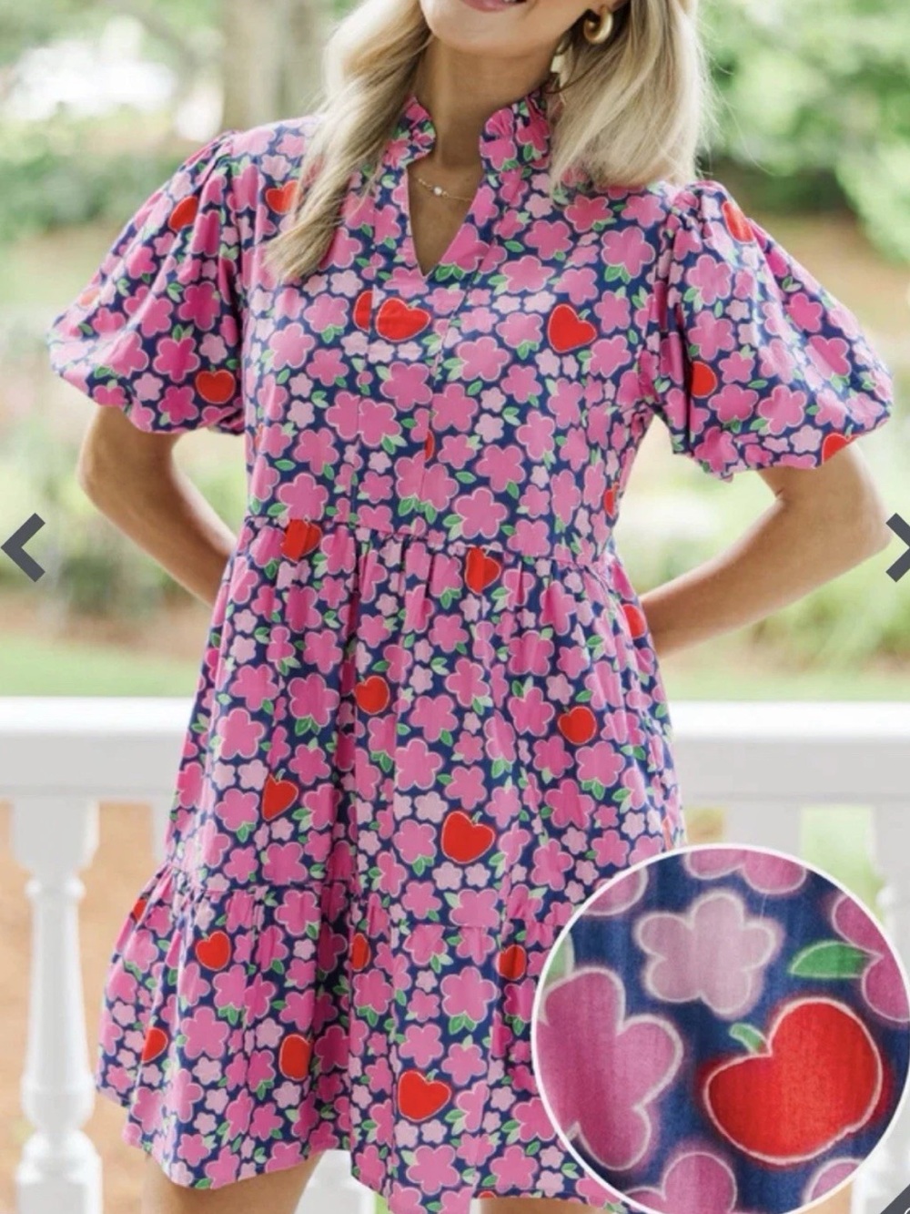 Shop The Mint Somewhere Out There Navy Apple And Floral Print Babydoll Dress M